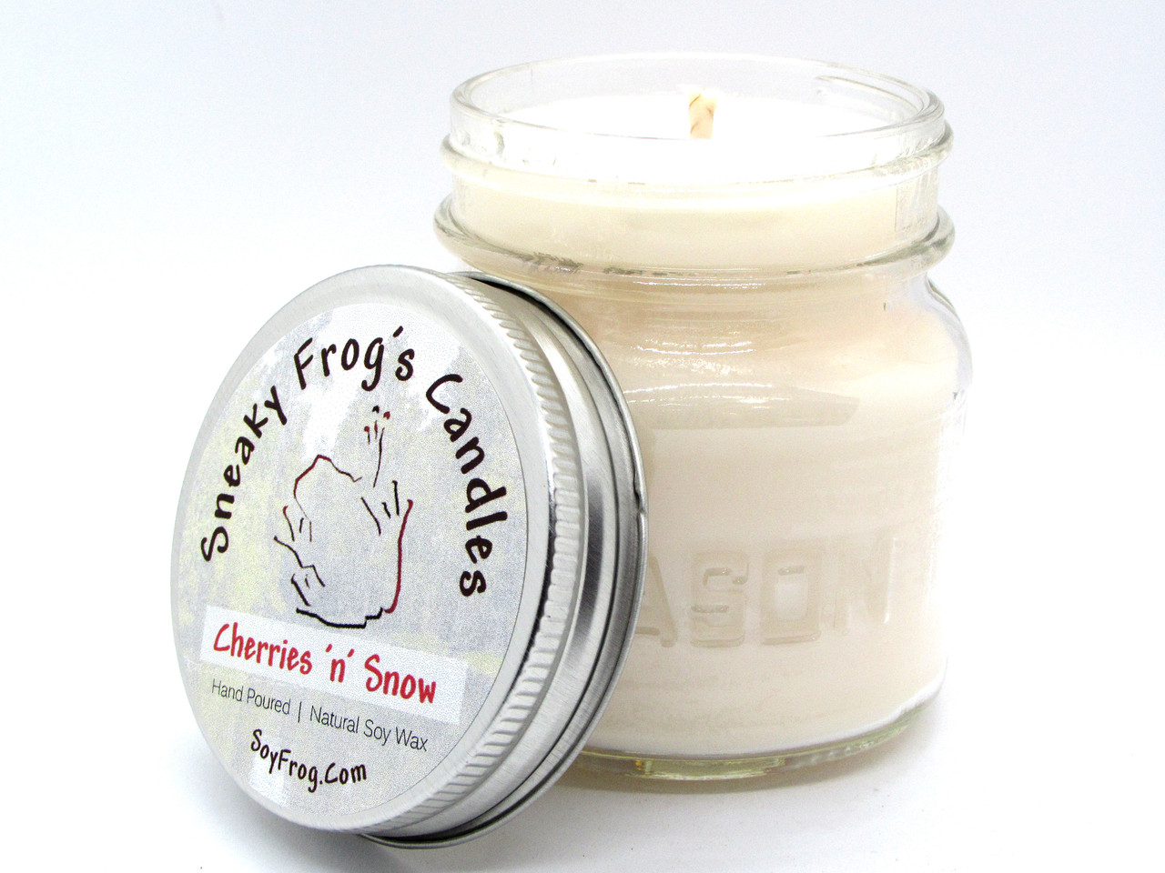 Cherries 'n' Snow- Scented Natural Soy Wax Candle - 8 Oz Mason Jar