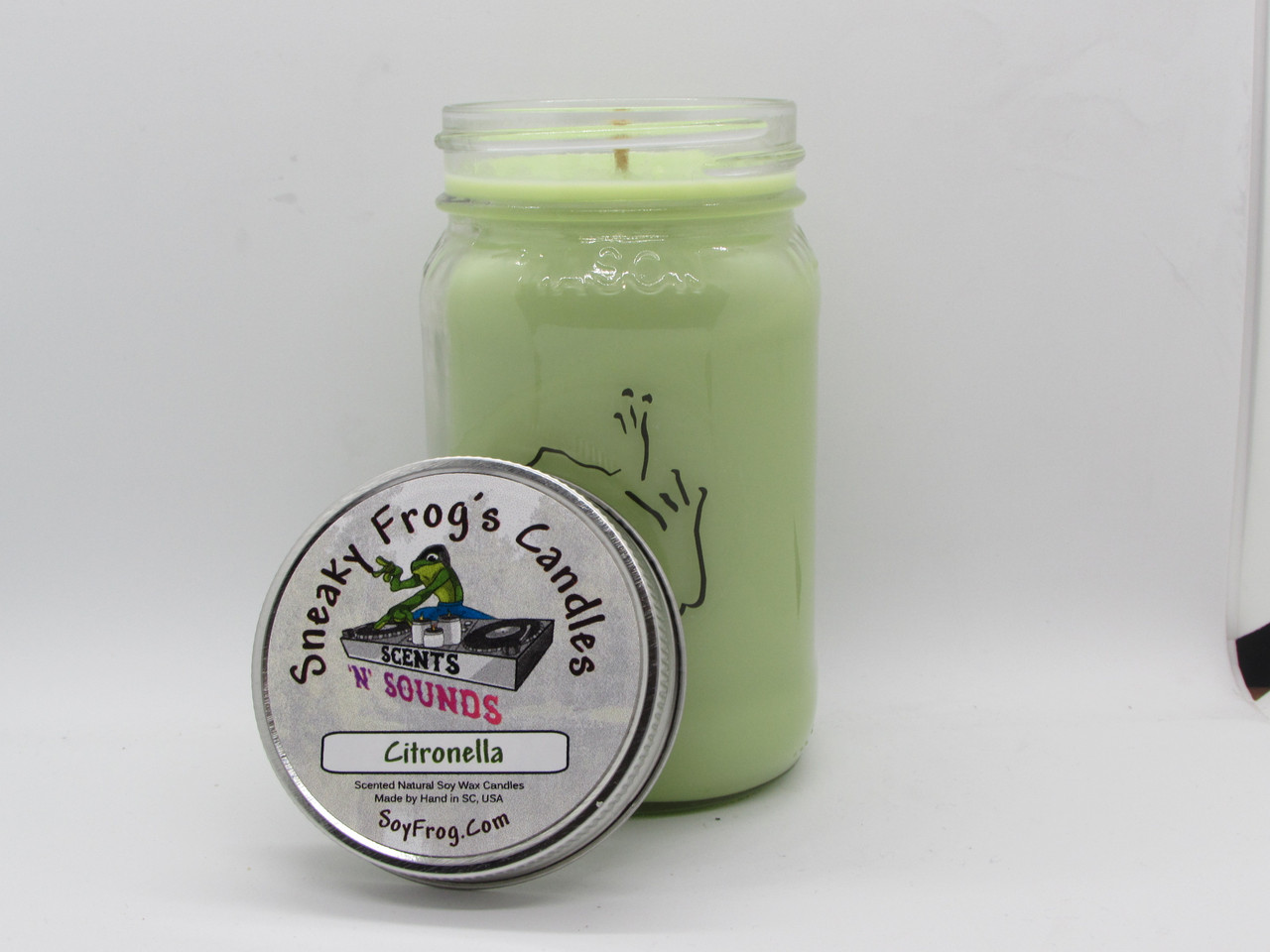 Citronella -- Sneaky Frog's Candles 16 Ounce Mason Jar, Green
