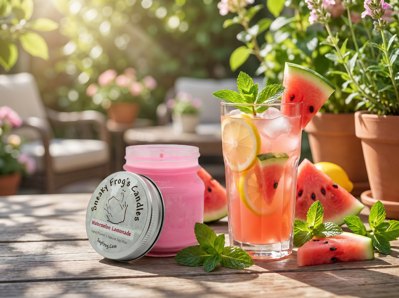Watermelon Lemonade Scented Natural Soy Wax Candle - 8 Ounce Mason Jar