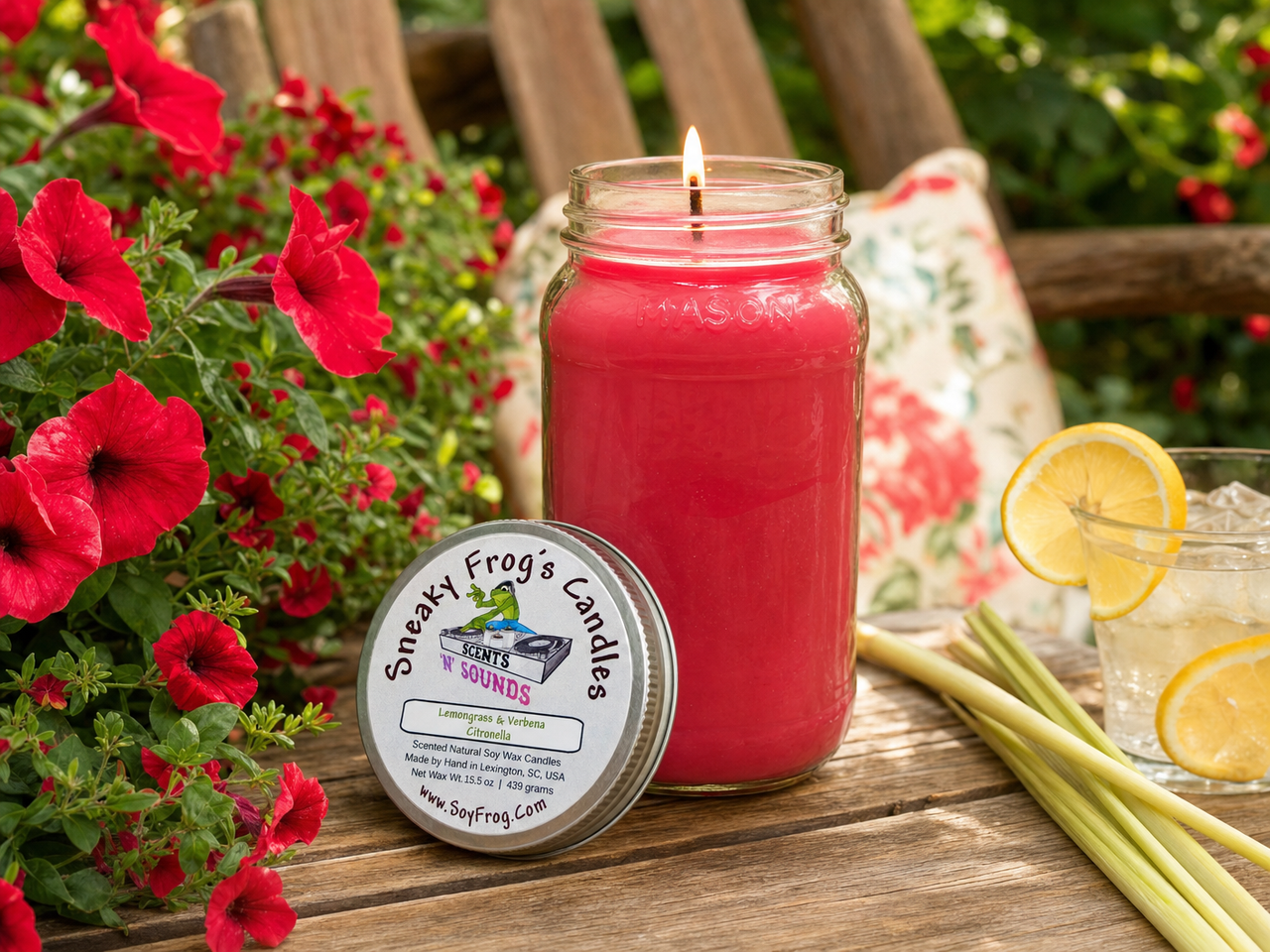 Lemongrass & Verbena Citronella - Scented Natural Soy Wax Candle - 16 Oz Mason Jar