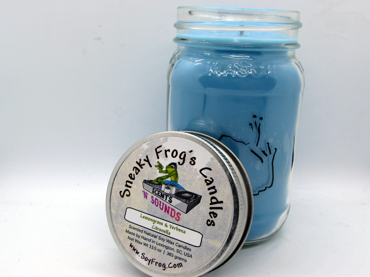 Lemongrass & Verbena Citronella - Scented Natural Soy Wax Candle - 16 Oz Mason Jar