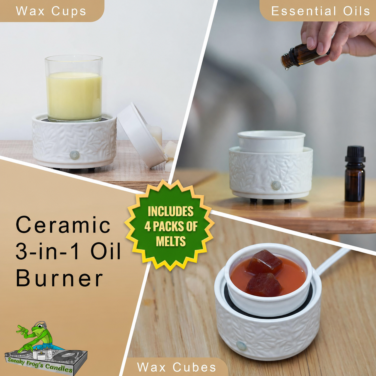 White Ornate Round Ceramic Tray Wax Melt Warmer with Timer & 4 Scented Wax Packs