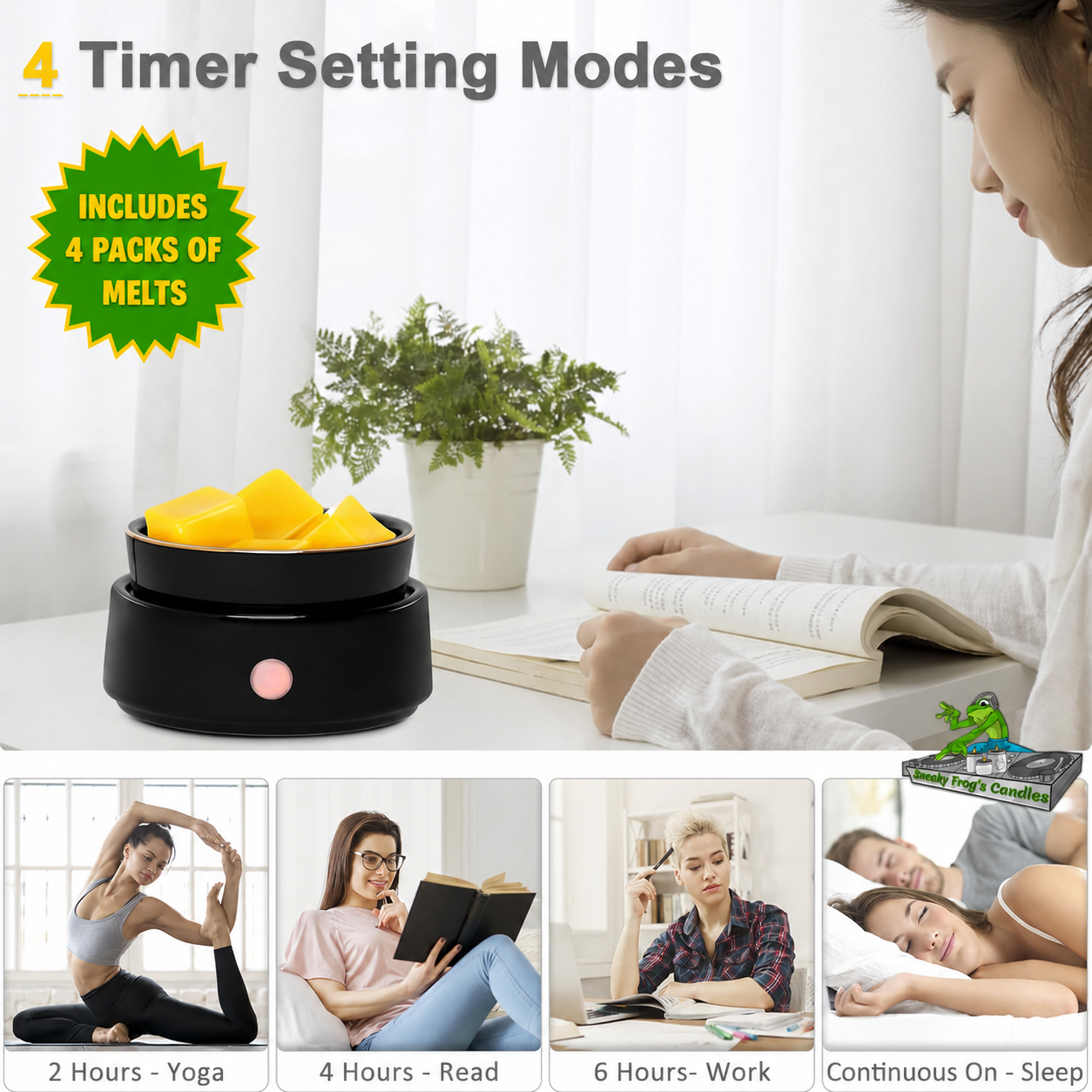 Black Round Ceramic Tray Wax Melt Warmer with Timer & 4 Scented Wax Packs