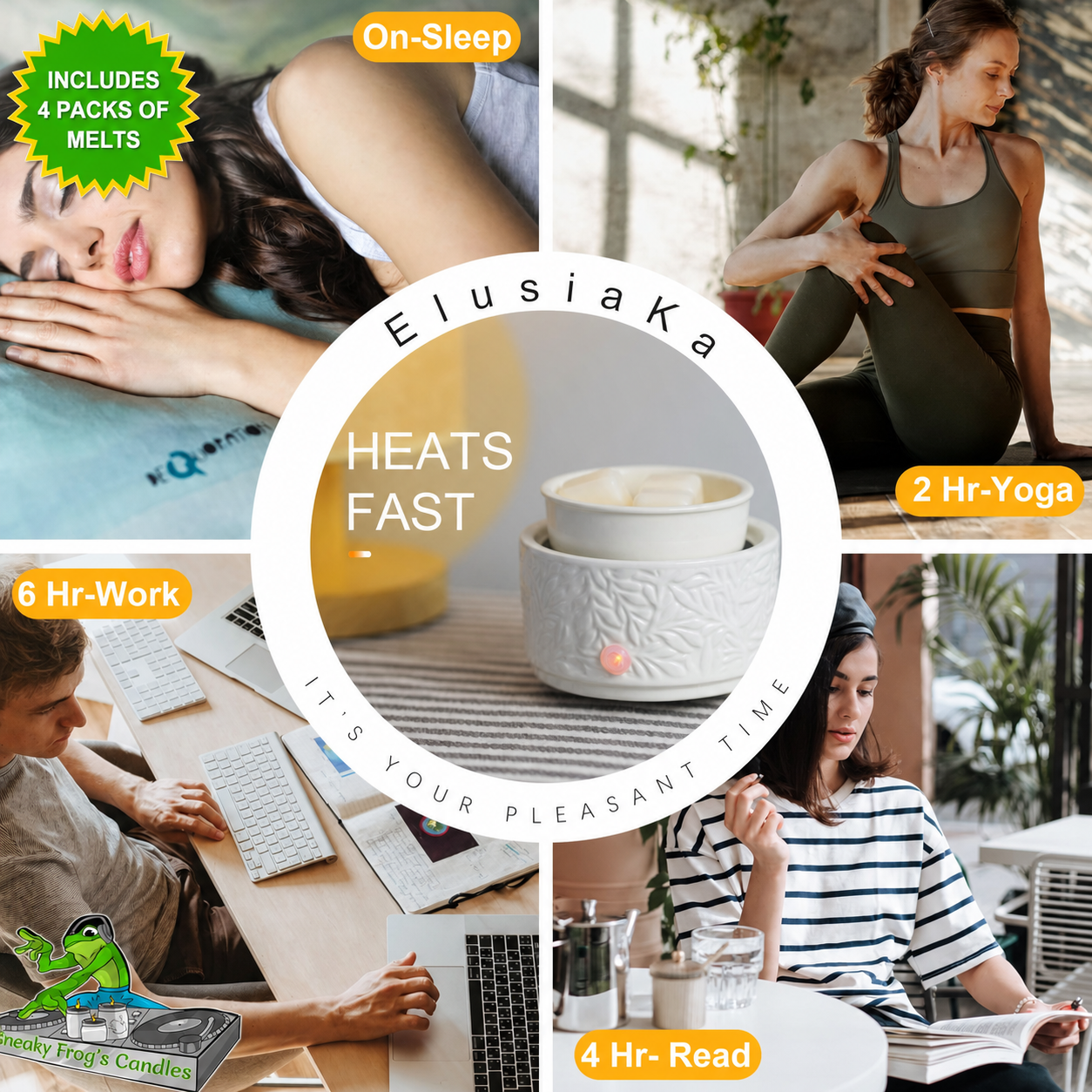 White Ornate Round Ceramic Tray Wax Melt Warmer with Timer & 4 Scented Wax Packs