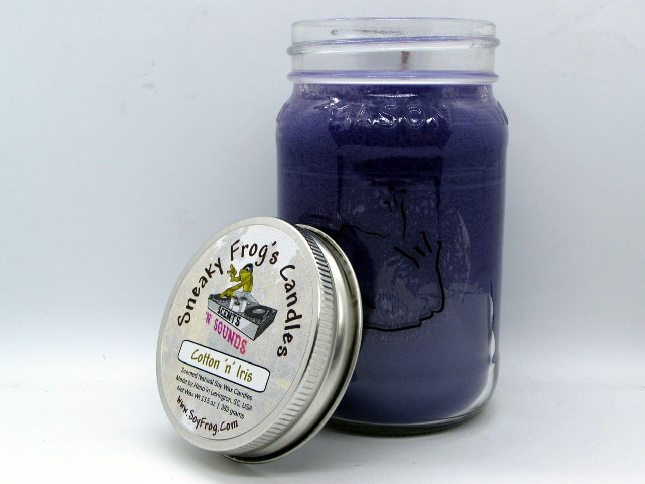 Cotton 'n' Iris (Purple) - Scented Natural Soy Wax Candle - 16 Oz Mason Jar Cotton 'n' Iris (Purple) - Scented Natural Soy Wax Candle - 16 Oz Mason Jar