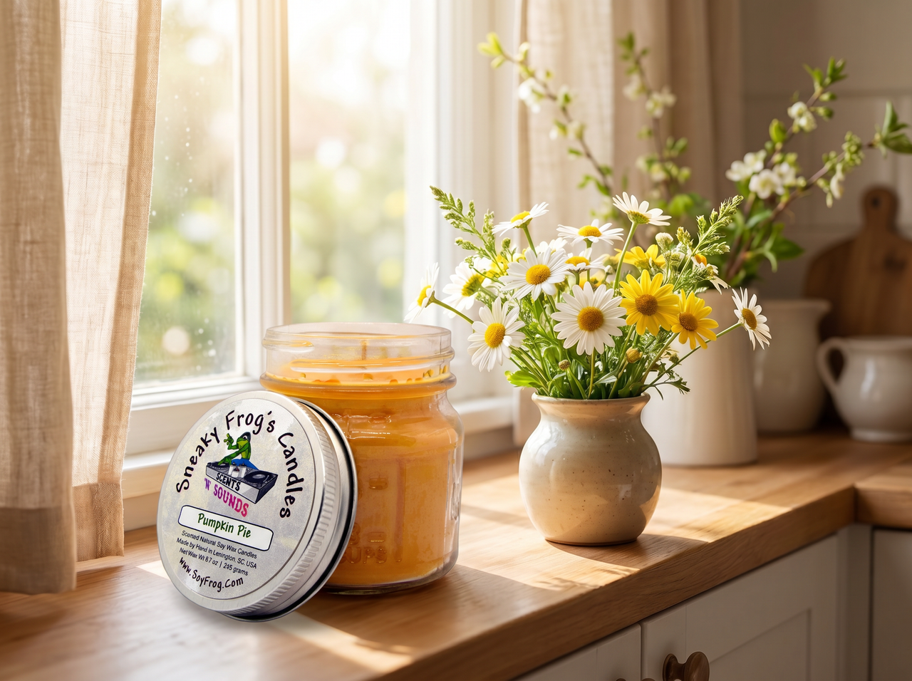 Pumpkin Pie - Scented Natural Soy Wax Candle - 8 Oz Mason Jar