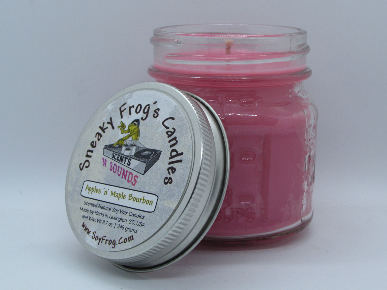 Apples 'n' Maple Bourbon (Red) - Scented Natural Soy Wax Candle - 8 Oz Mason Jar