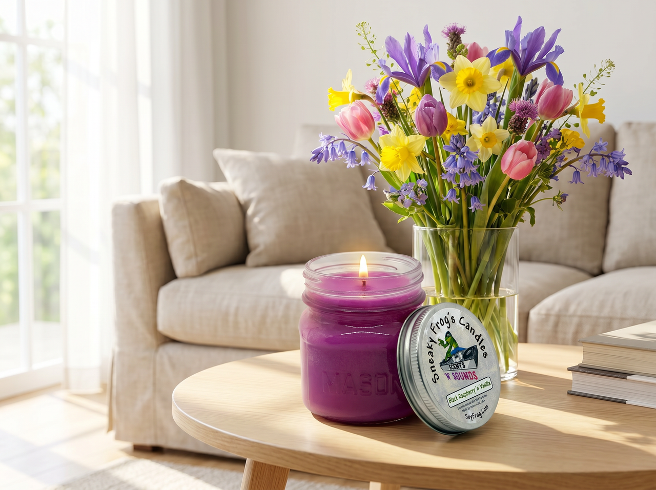 Black Raspberry 'n' Vanilla - Scented Natural Soy Wax Candle - 8 Oz Mason Jar