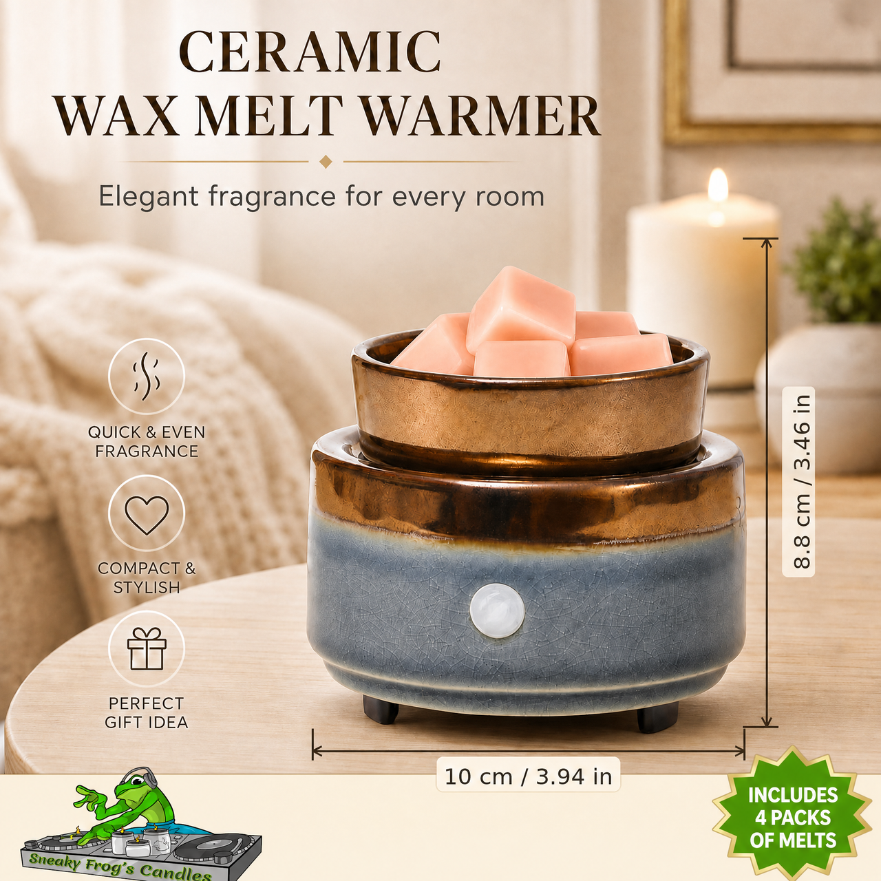 Two Tone Round Ceramic Wax Melt Warmer & 4 Scented Wax Packs