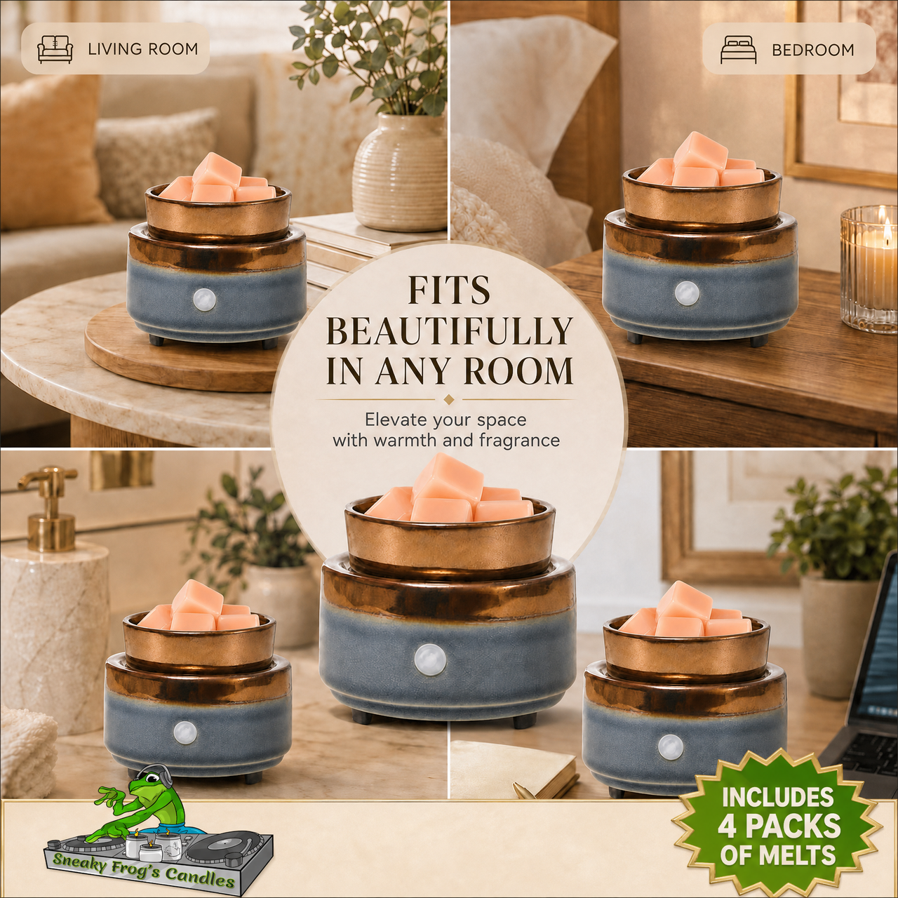 Two Tone Round Ceramic Wax Melt Warmer & 4 Scented Wax Packs