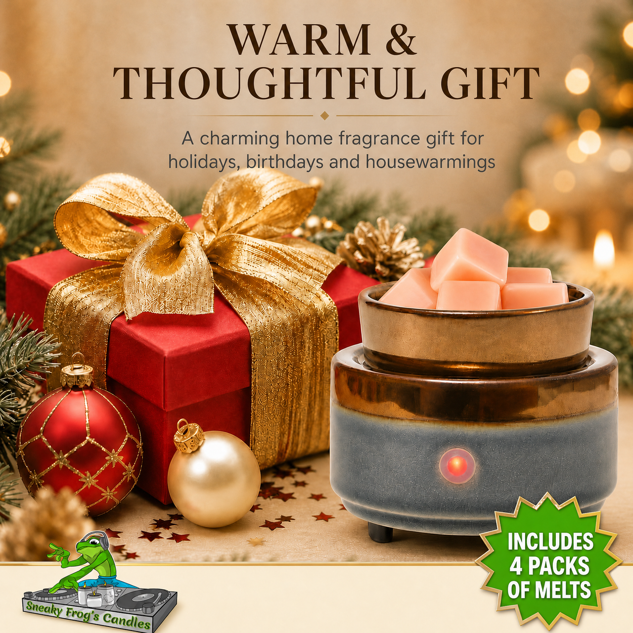 Two Tone Round Ceramic Wax Melt Warmer & 4 Scented Wax Packs