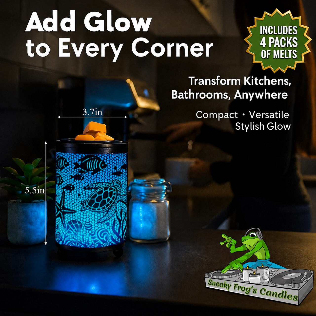 7-Color Underwater Themed Wax Melt Warmer with Timer & 4 Scented Wax Packs