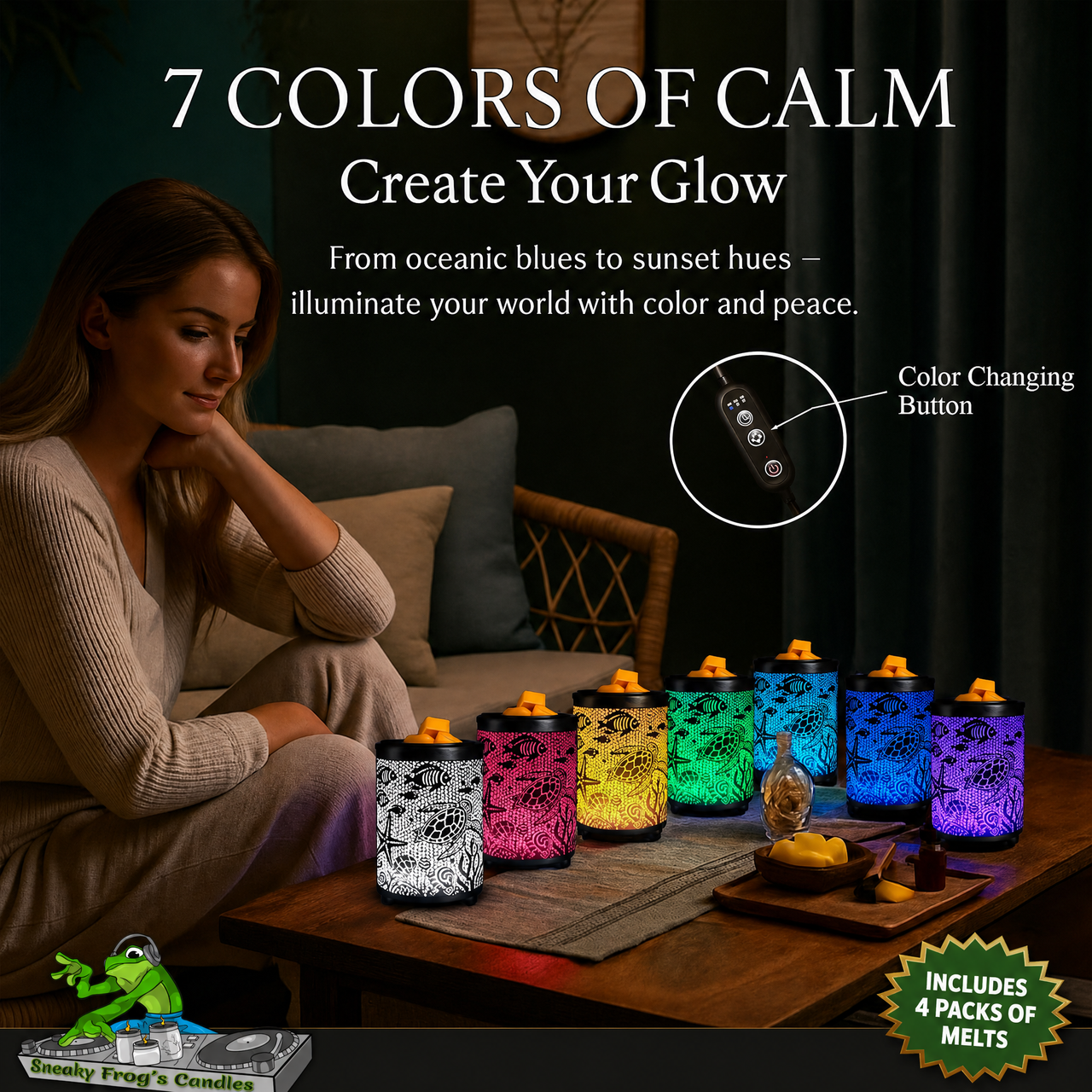 7-Color Underwater Themed Wax Melt Warmer with Timer & 4 Scented Wax Packs