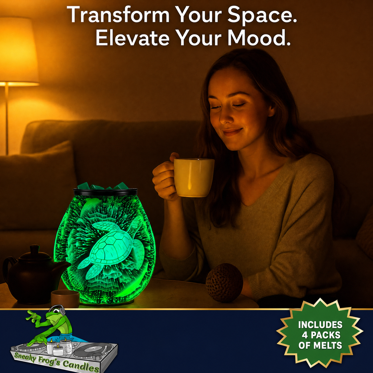 7-Color Ocean Themed Wax Melt Warmer with Timer & 4 Scented Wax Packs -- Fast, Free Priority Shipping