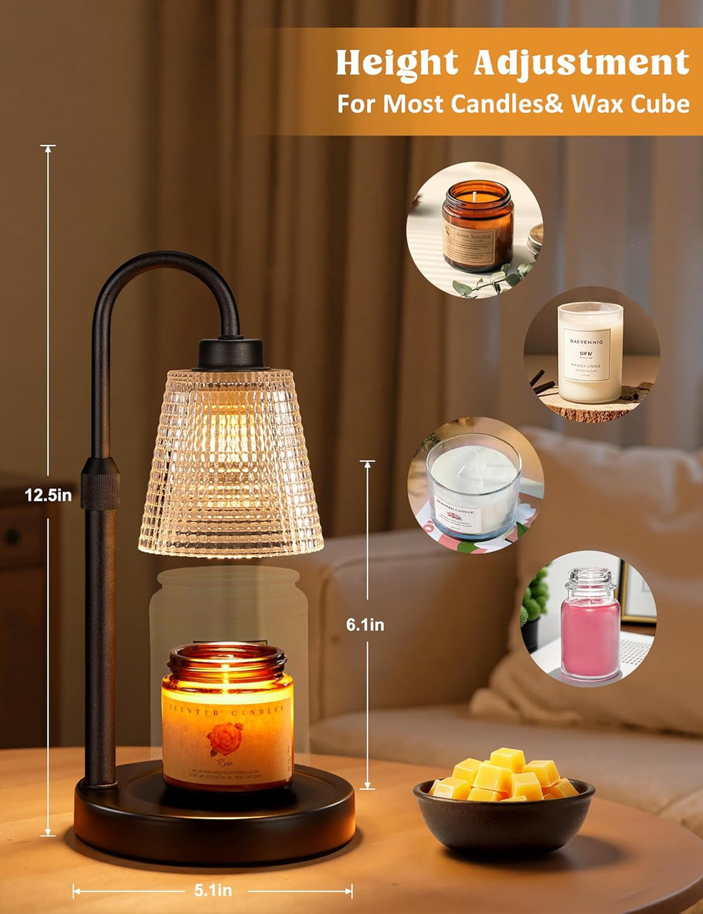 Glass Candle Warmer Lamp & 2 Natural Soy Candles