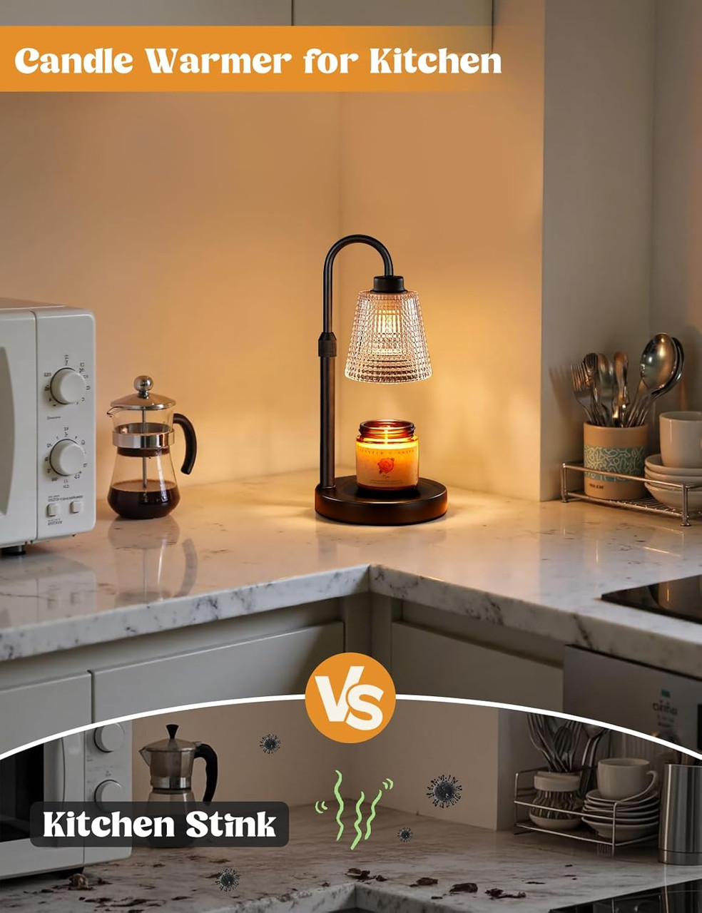 Glass Candle Warmer Lamp & 2 Natural Soy Candles