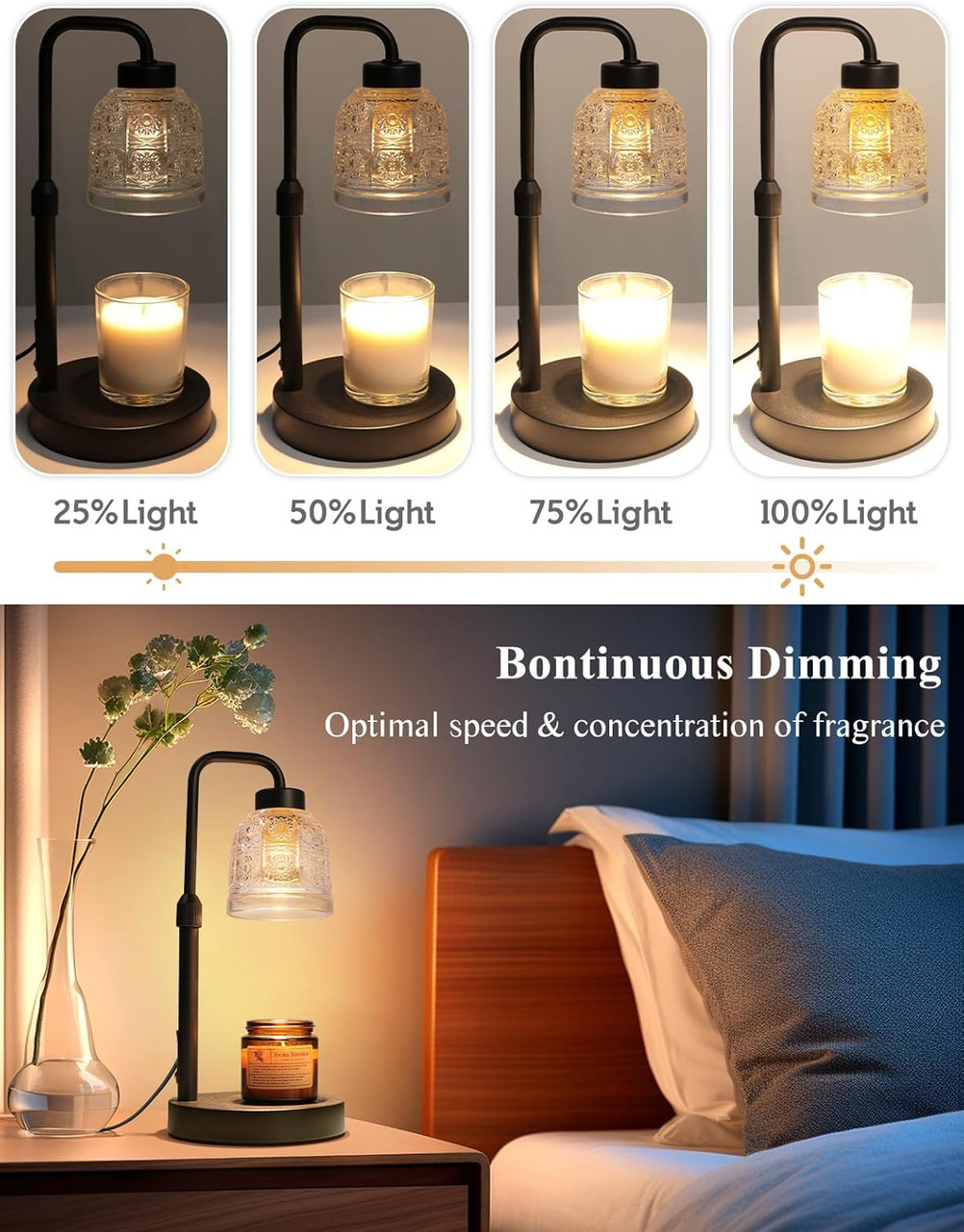 Candle Warmer Dimmable Lamp with Timer for Jar Candles, Height Adjustable