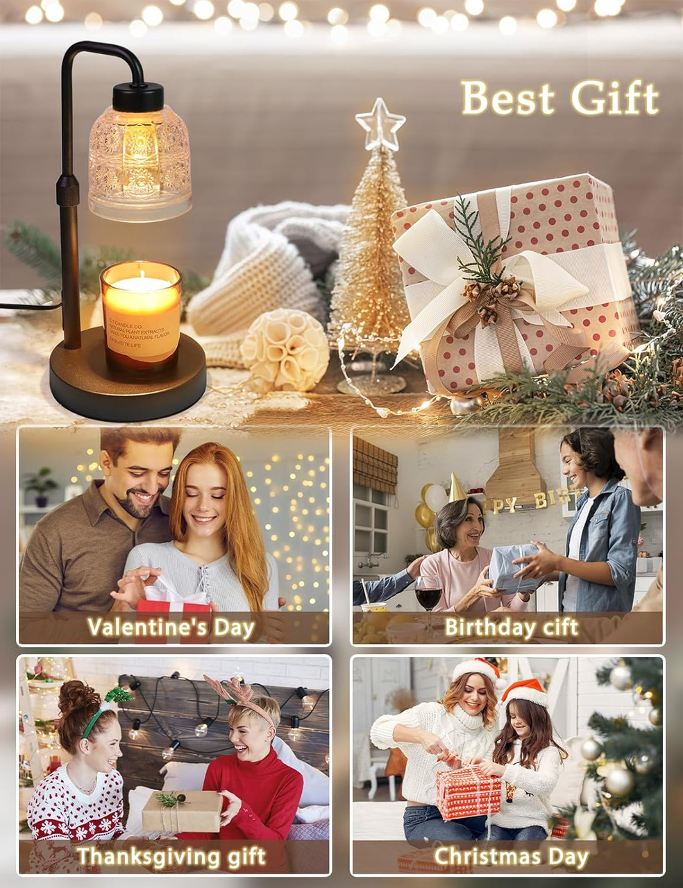 Candle Warmer Dimmable Lamp with Timer for Jar Candles, Height Adjustable