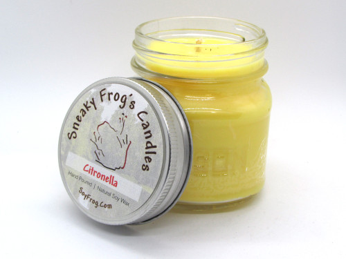 Citronella - Scented Natural Soy Wax Candle - 8 Oz  - Mason Jar - Yellow