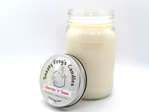 Cherries 'n' Snow- Scented Natural Soy Wax Candle - 16 Oz Mason Jar Cherries 'n' Snow- Scented Natural Soy Wax Candle - 16 Oz Mason Jar