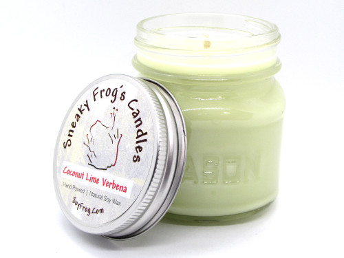 Coconut Lime Verbena - Scented Natural Soy Wax Candle - 8 Oz Mason Jar
