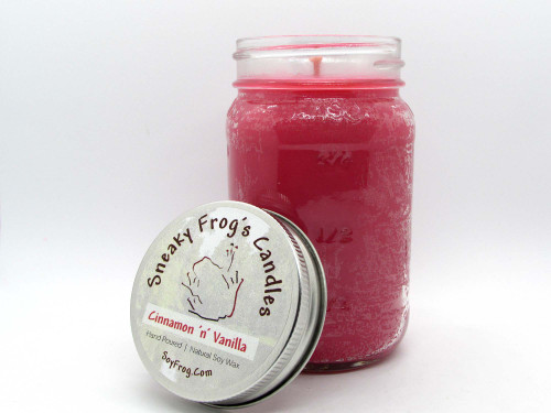 Cinnamon 'n' Vanilla Scented Natural Soy Wax Candles -- 16 Ounce Mason Jar