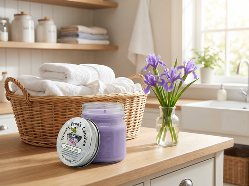 Cotton 'n' Iris (Purple) Scented Natural Soy Wax Candle - 8 Ounce Mason Jar