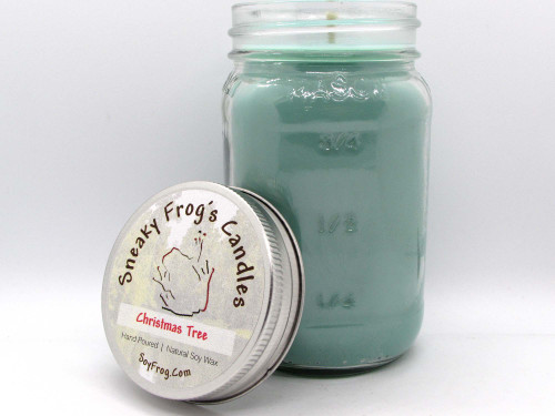 Christmas Tree - Scented Natural Soy Wax Candle (Green) - 16 Oz Mason Jar