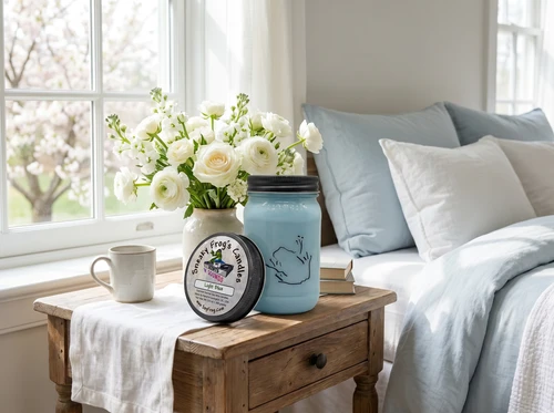 Light Blue - Scented Natural Soy Wax Candle - 16 Oz Mason Jar