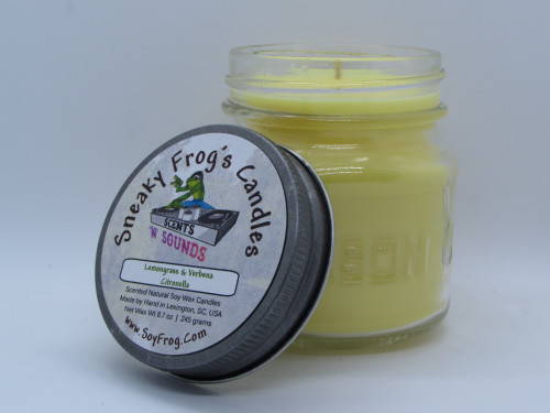 Lemongrass & Verbena Citronella - Scented Natural Soy Wax Candle - 8 Oz Mason Jar
