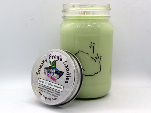 Ginger 'n' Saffron Citronella - Scented Natural Soy Wax Candle - 16 Oz Mason Jar