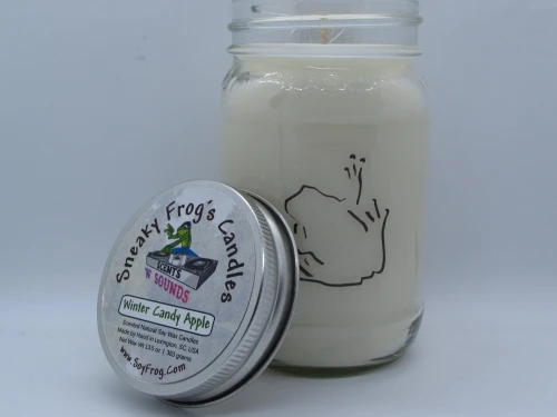 Winter Candy Apple - Scented Natural Soy Wax Candle - 16 Oz Mason Jar