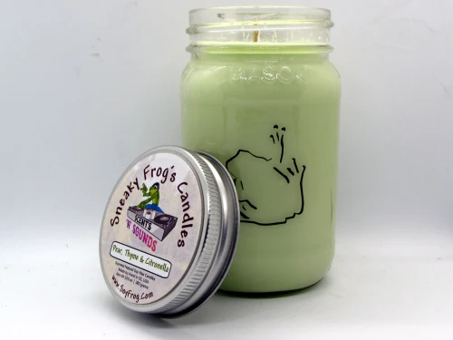 Pear 'n' Thyme Citronella - Scented Natural Soy Wax Candle - 16 Oz Mason Jar