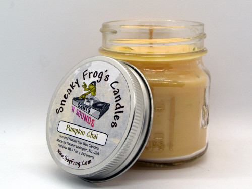 Pumpkin Chai - Scented Natural Soy Wax Candle - 8 Oz Mason Jar