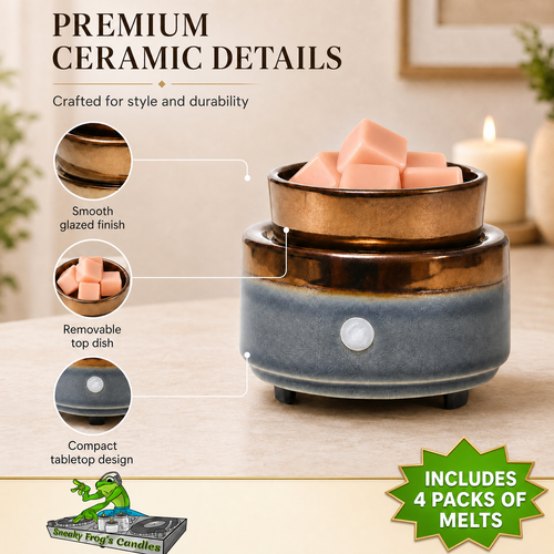 Two Tone Round Ceramic Wax Melt Warmer & 4 Scented Wax Packs