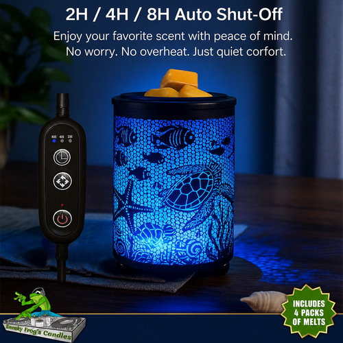 7-Color Underwater Themed Wax Melt Warmer with Timer & 4 Scented Wax Packs