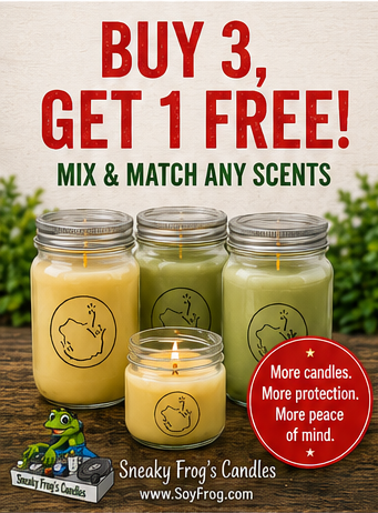 Buy 3 Get 1 Free Mason Jar Candles from Sneaky Frog's Candles