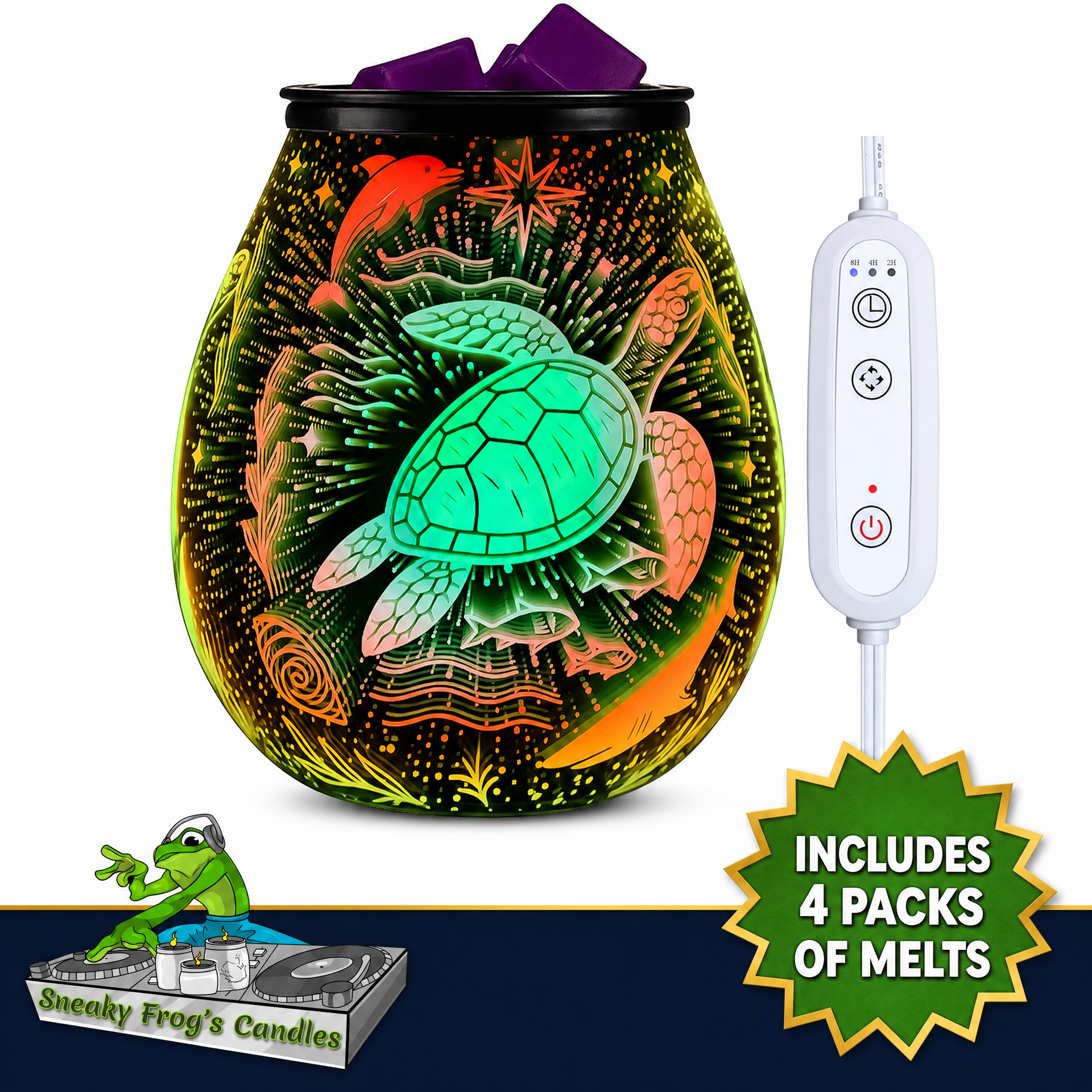 7-Color Ocean Themed Wax Melt Warmer with Timer & 4 Scented Wax Packs