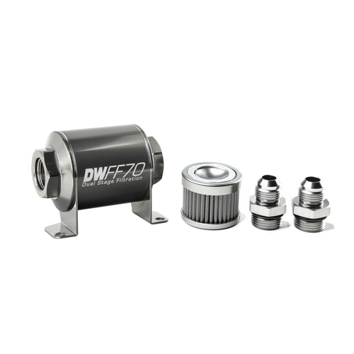 DeatschWerks In-line fuel filter element and housing kit  stainless steel 10 micron  -8AN  70mm. Universal
