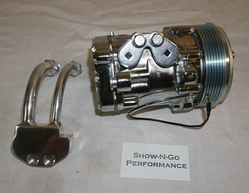 SANDEN SD-7 STYLE SERPENTINE A/C COMPRESSOR WITH CURVED POLISHED COMPRESSOR MANIFOLD SANDEN SD-7 STYLE SERPENTINE A/C COMPRESSOR WITH CURVED POLISHED COMPRESSOR MANIFOLD