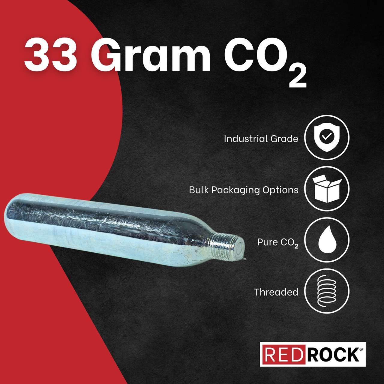 Redrock 33 gram CO2 Cartridge 3/8" Neck Diameter Thread Bulk Pricing Available Redrock 33 gram CO2 Cartridge 3/8" Neck Diameter Thread Bulk Pricing Available