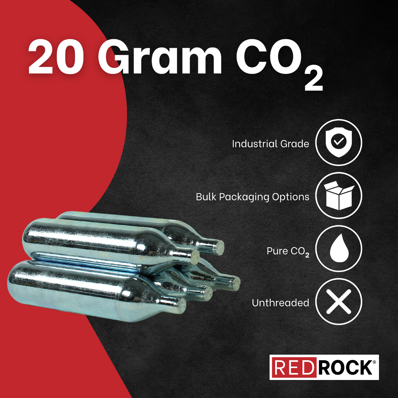 RedRock 20 Gram Unthreaded CO₂ Cartridges, Industrial Grade – For HVAC Drain Gun Maintenance, Bike Tire Inflators, and Multi-Purpose Use (Pack of 10)