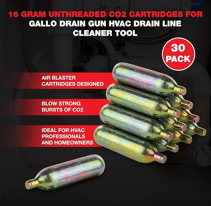 30 pack | HVAC 16 gram Unthreaded CO2 Cartridges 8.3mm Neck Diameter Industrial CO2
