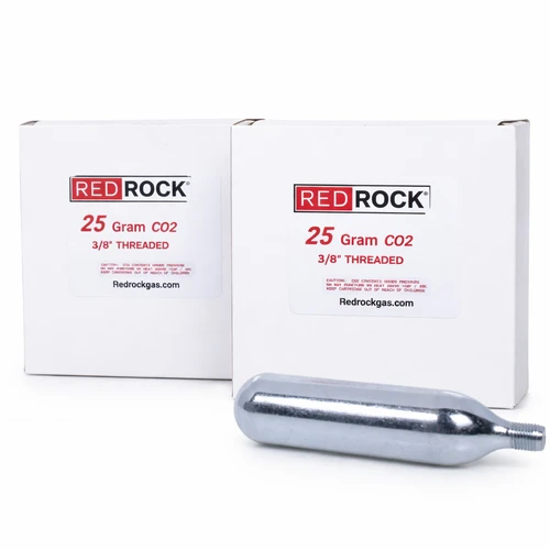 RedRock 25g Threaded Beverage-Grade CO2 Cartridges – 3/8" Thread, 24 TPI – 10 Pack