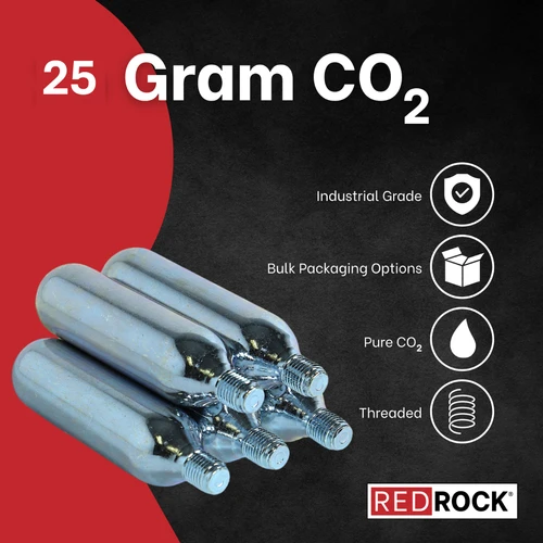 RedRock 25g Threaded Beverage-Grade CO2 Cartridges – 3/8" Thread, 24 TPI – 10 Pack