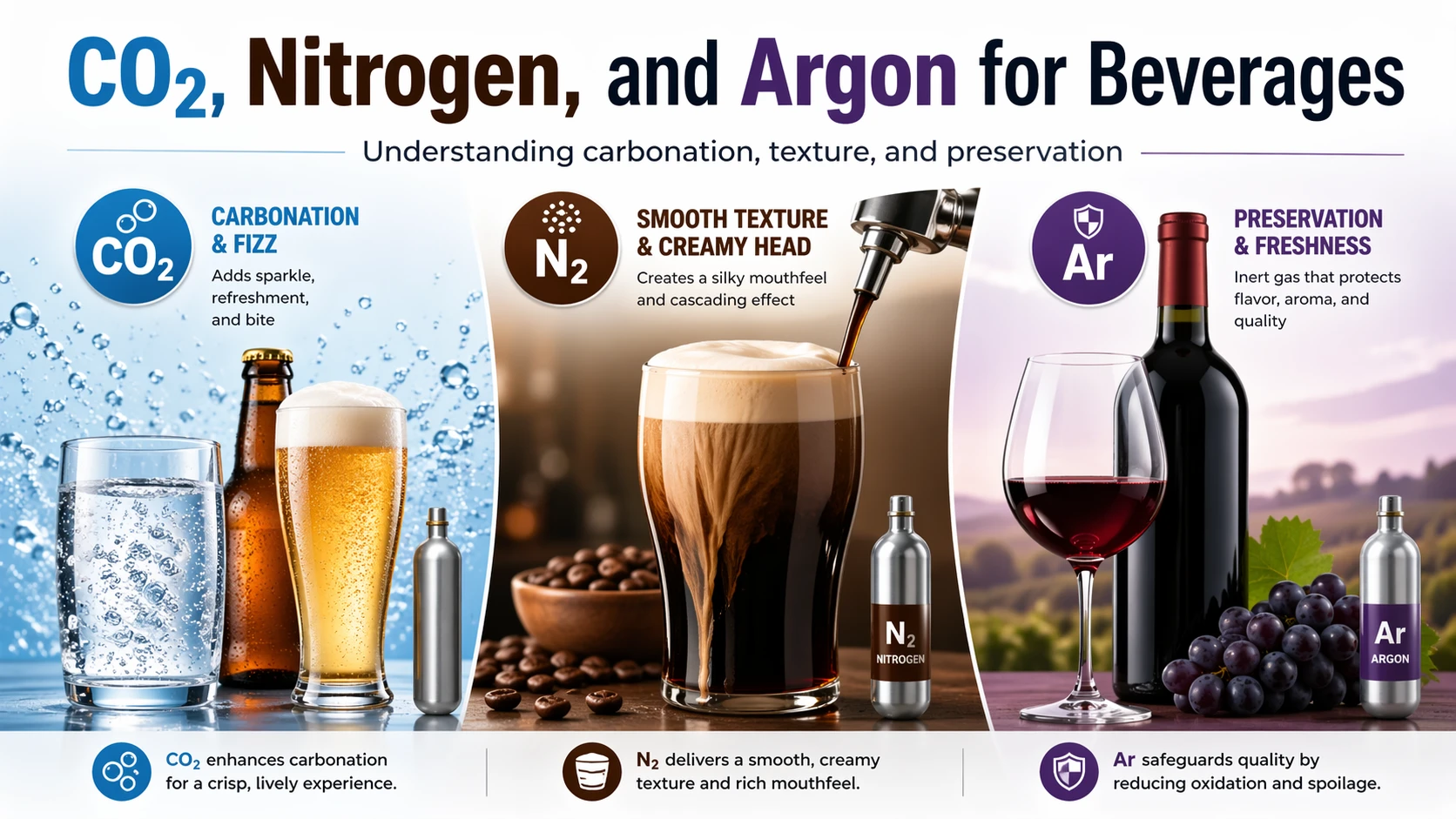 CO2, Nitrogen, and Argon for Beverages: What Each Gas Does Best