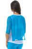 Double Layer Open Side 3/4 Sleeve Top - Final Sale - Mesh Stretch White & Turquoise - Medium