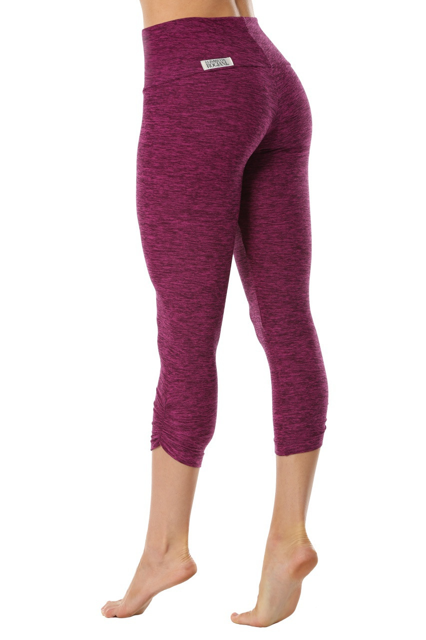 Solid Color 3 Inch High Waisted Burgundy Color Leggings with Side