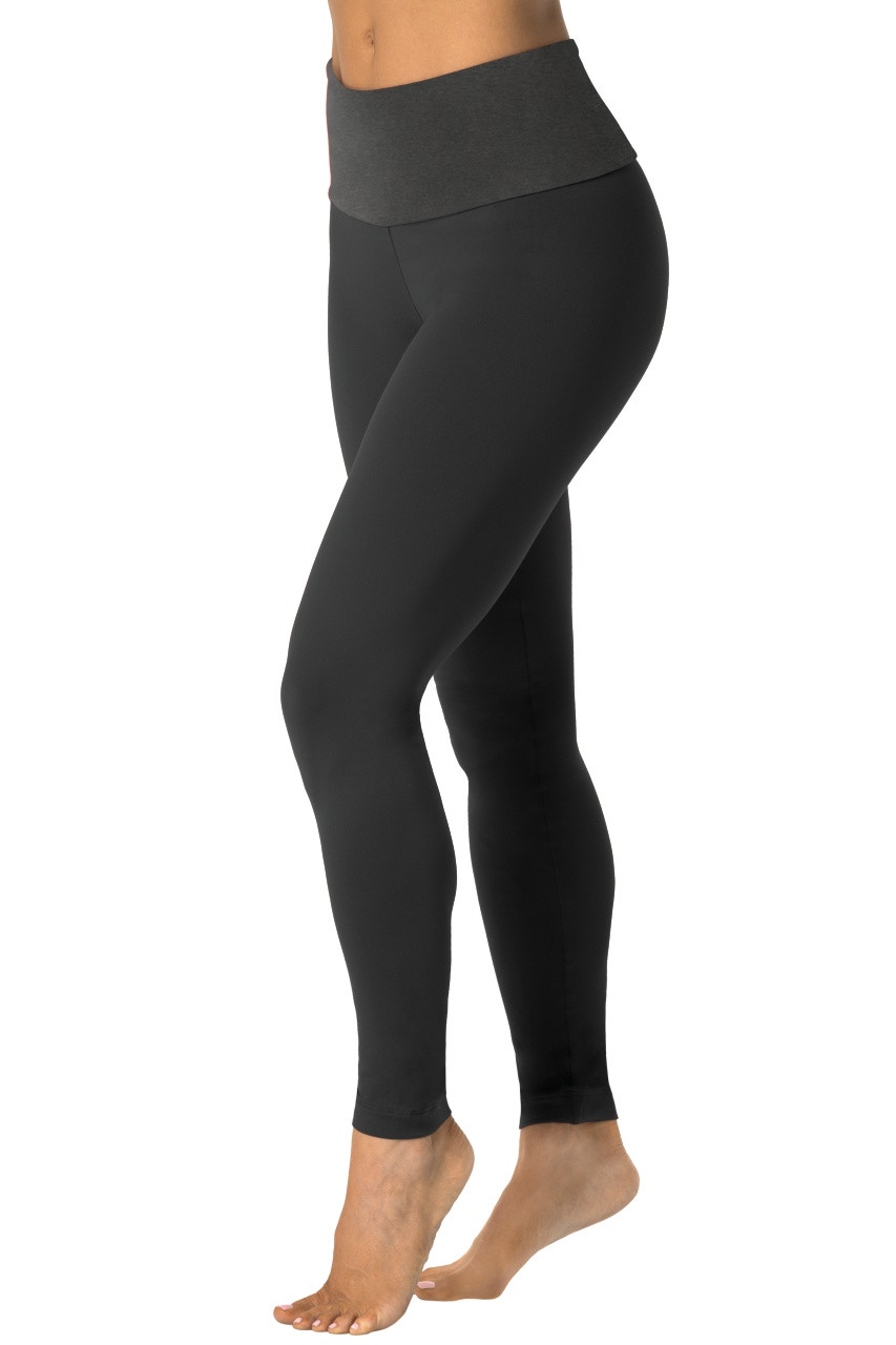 Rogi High Waist Leggings - Final Sale - Dark Grey on Black Stretch Cotton -  Large - 30 Inseam - Rogiani Inc