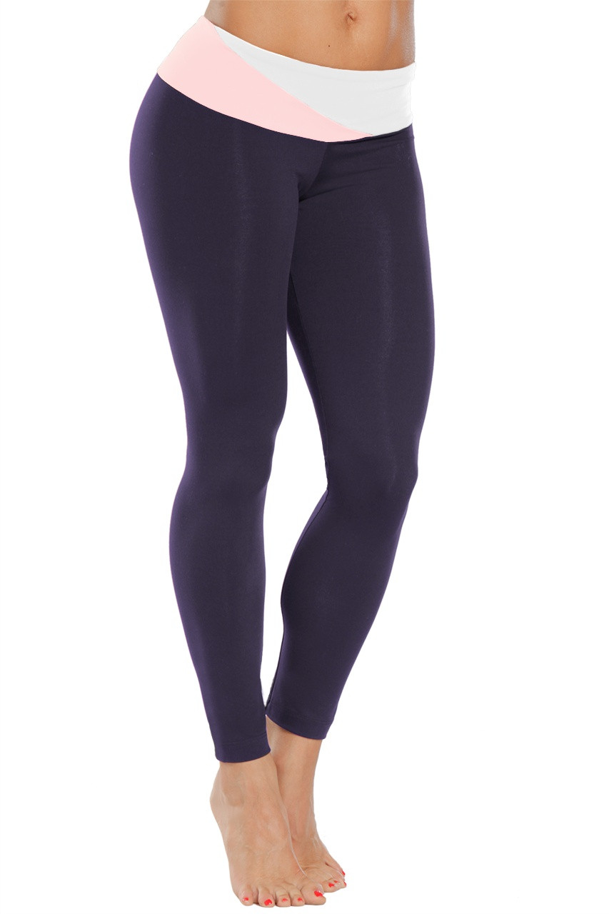 Florence Band Leggings - Final Sale - White & Light Pink Accent on Supplex  Navy - Small - Rogiani Inc